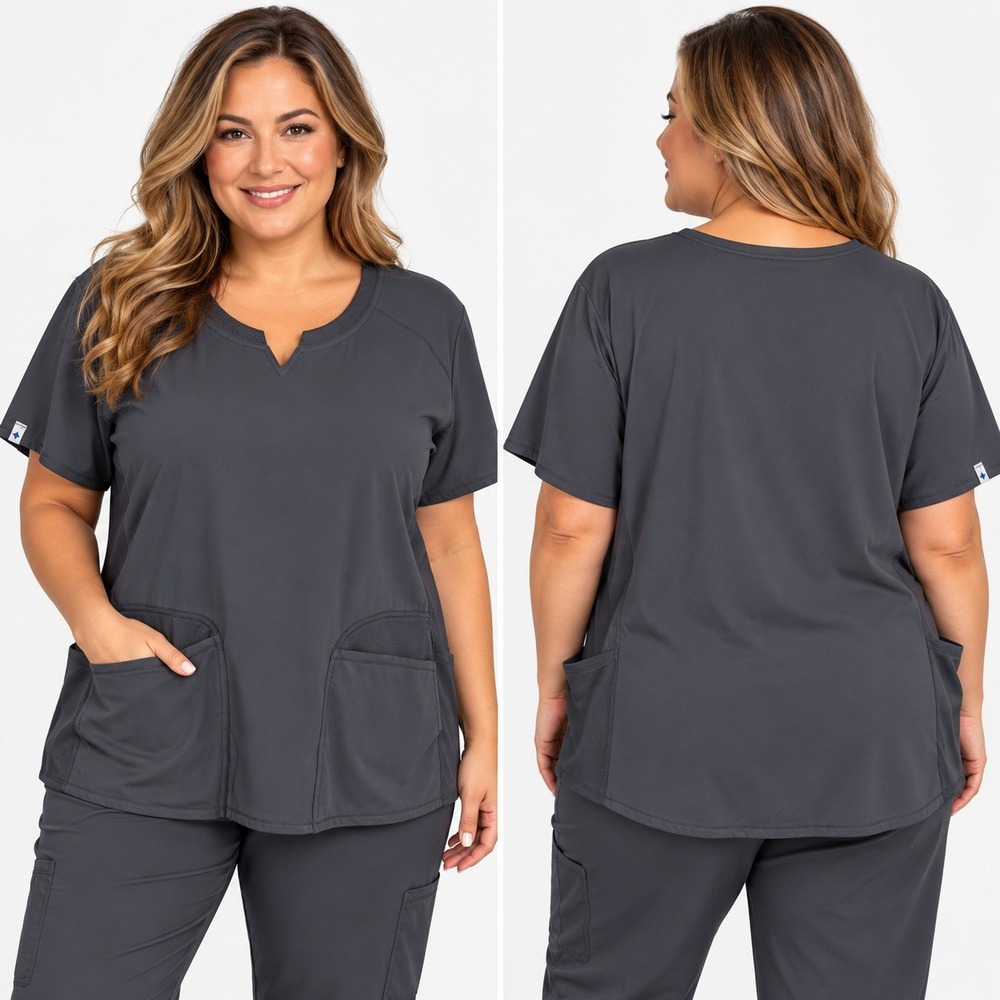 Scrubstar Premium Womens 3XL Gray Scrub Top V-Neck Stretch Moisture Wicking